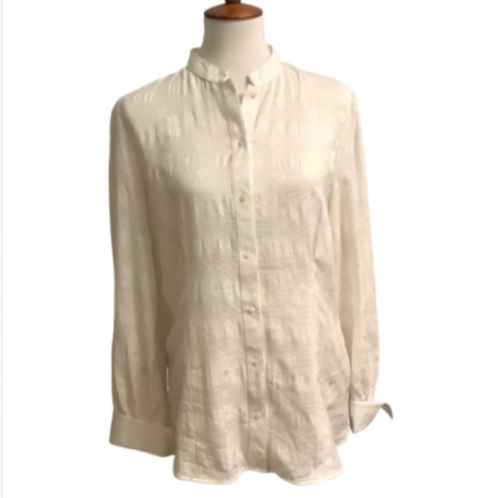 Brooks Brothers Subtle Floral Print French Cuff Button Down Blouse 14